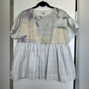 Vintage Up-Cycled Peplum Flowy Floral‎ and Stripe Top - M